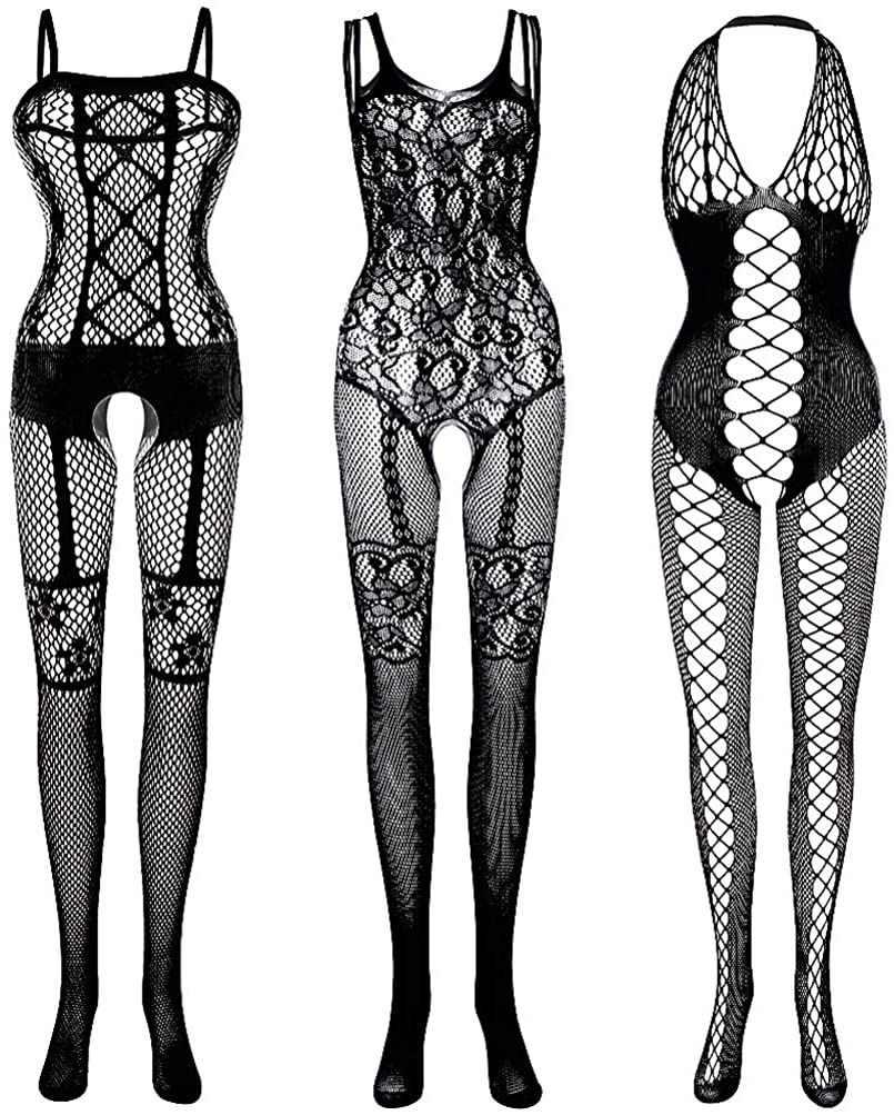 Price:$12.98 3 Packs Women Fishnet Bodysuits, Stockings Lace Sleepwear Lingerie for Couple Dating Nightwear, Black: Clothing, Shoes & Jewelry