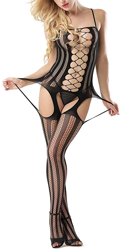 Price:$6.96 Women's Trinidad Halter Garter Dress with Attached Stockings Sexy Lingerie Babydoll Bodysuit Chemise Nightwear (Black): Clothing, Shoes & Jewelry