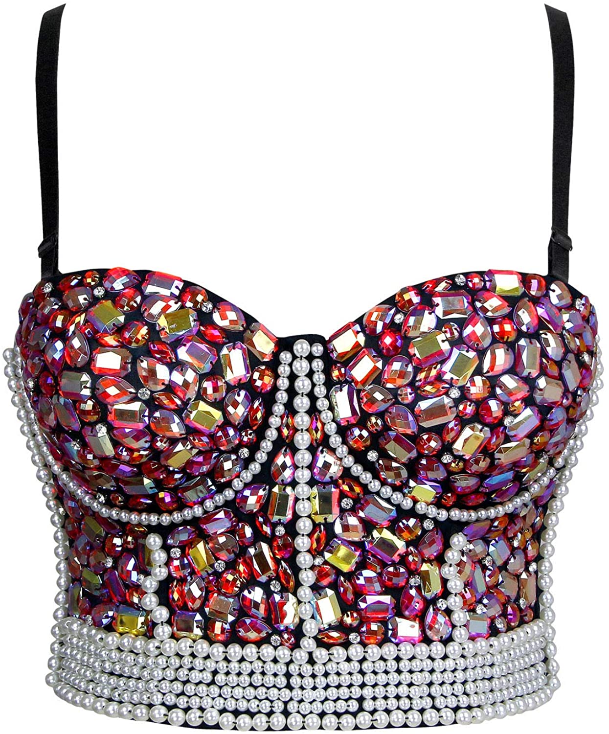 Price:$41.99 Women's Colorful Rhinestone Beaded Push Up Clubwear Bustier Crop Top Bra at Amazon Women’s Clothing store