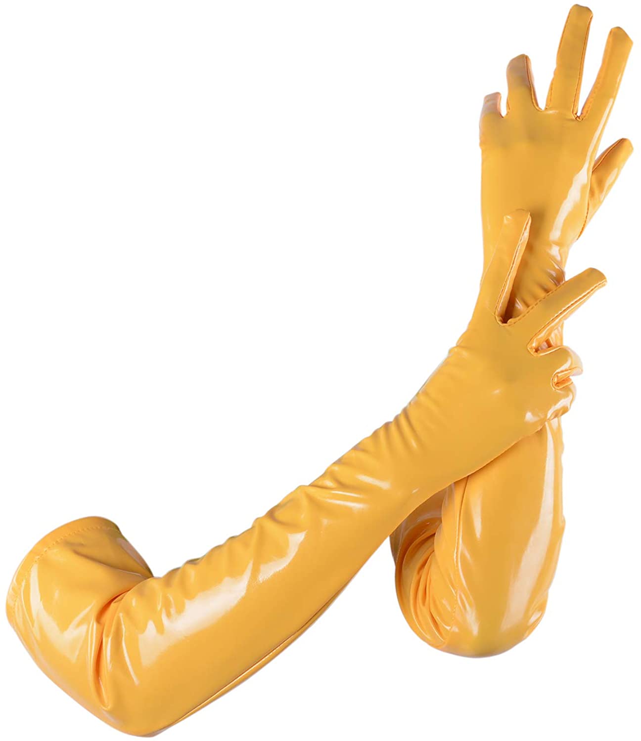Price:$9.00 Wet look Leather Fetish Long Gloves Elastic Shiny Temptation Sexy Club Party Costume Queen Cosplay Outfits: Clothing, Shoes & Jewelry