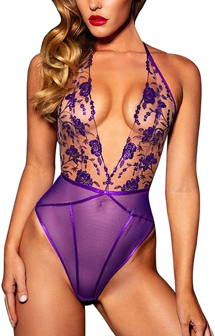 Price:$16.99 Floral Embroidered Lace Bodysuit,Halter,Backless,G-String,Teddy Lingerie: Clothing, Shoes & Jewelry