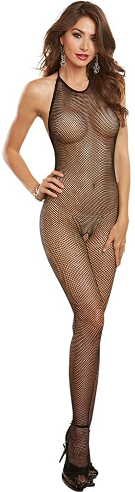 Price:$10.00 Women's Fishnet Halter Crotchless Bodystocking, Black, One Size: Adult Exotic Lingerie Bodystockings: Clothing, Shoes & Jewelry