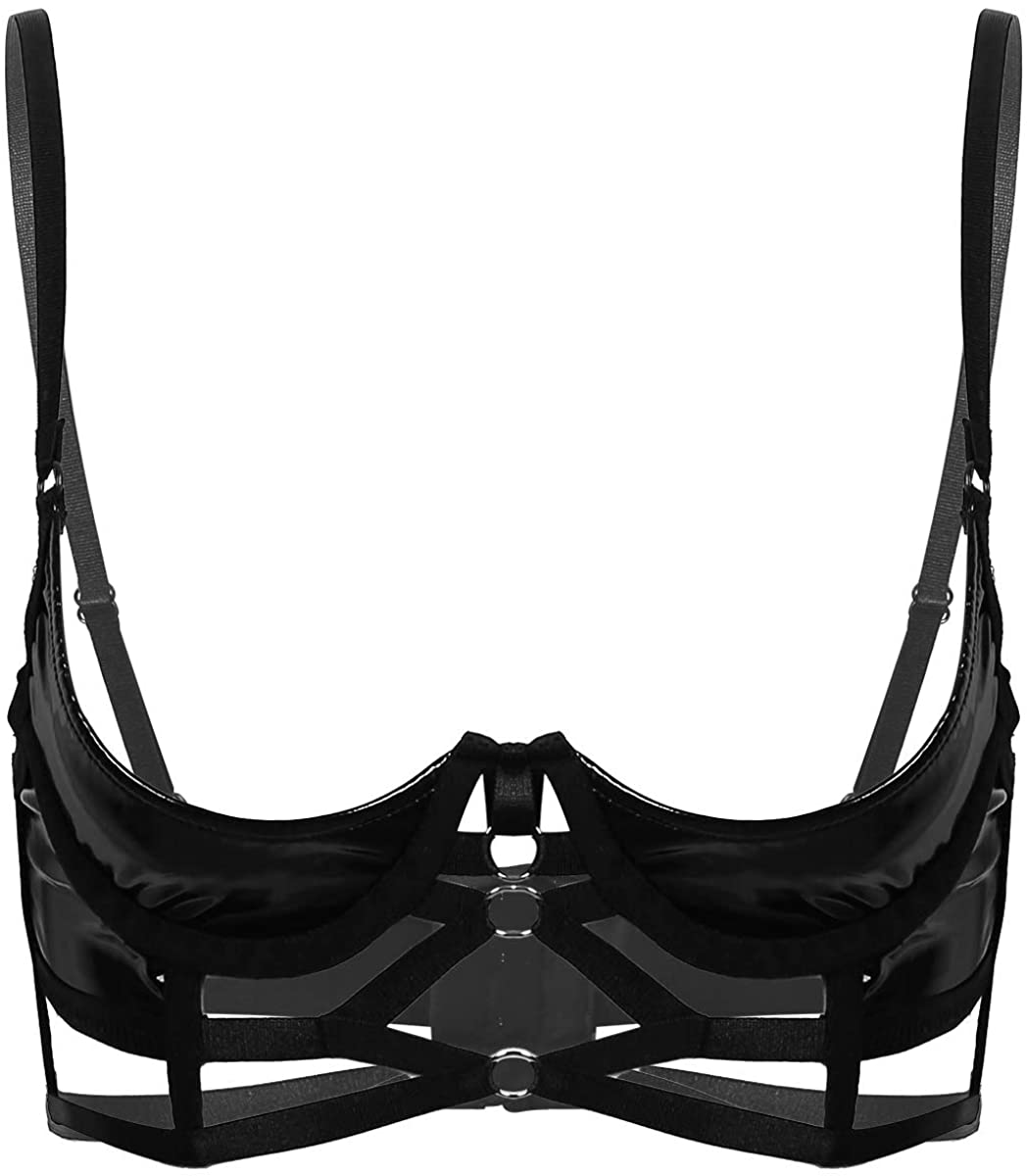 Price:$10.99 Women's Shiny Metallic PVC Leather Sexy Lingerie Set 1/4 Cup Unlined Shelf Bra Tops: Clothing, Shoes & Jewelry