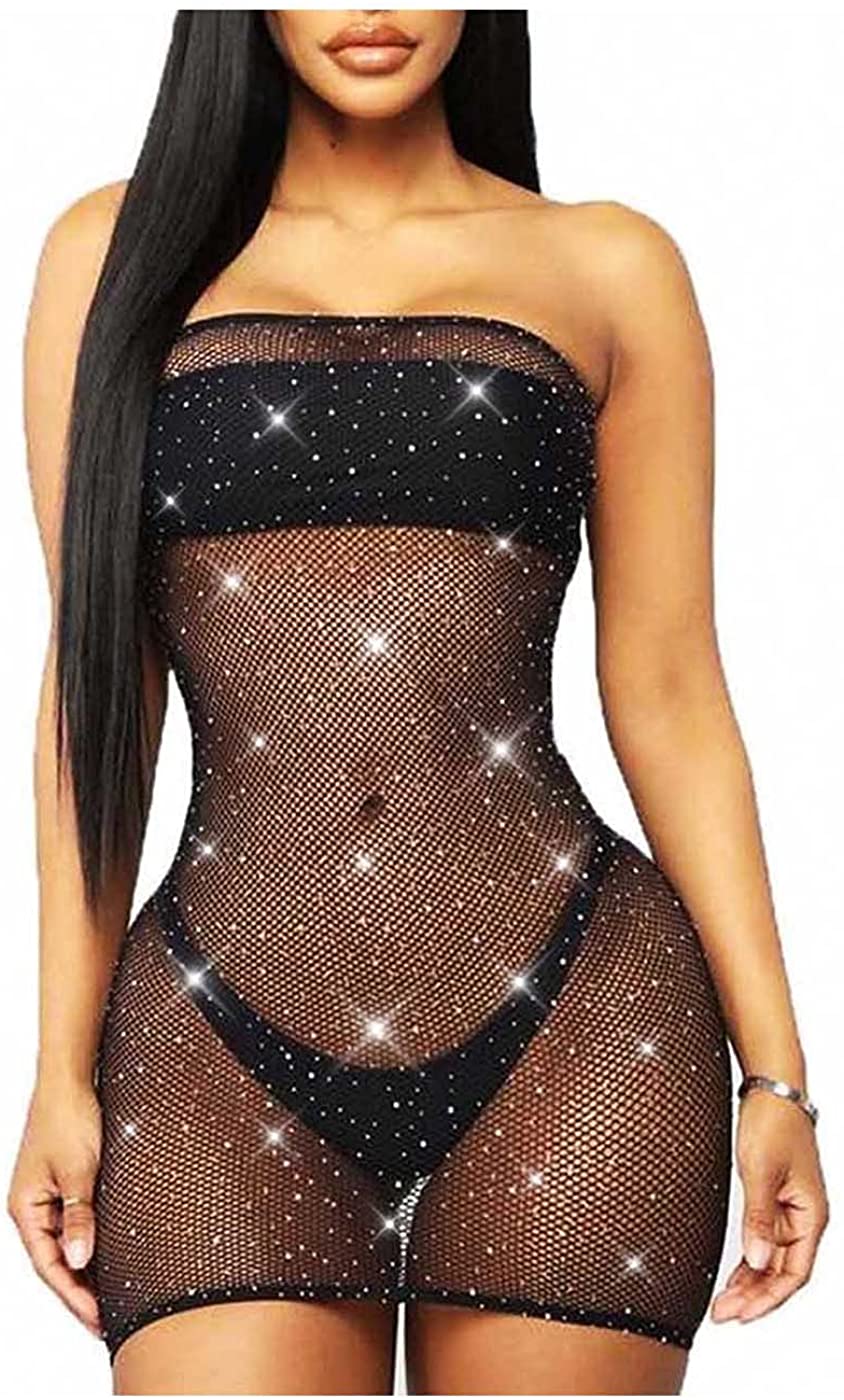 Price:$9.99 Women's Fishnet Lingerie Sparkly Rhinestone Lingerie Teddy Bodysuit Mesh Chemise Bodycon Black: Clothing, Shoes & Jewelry