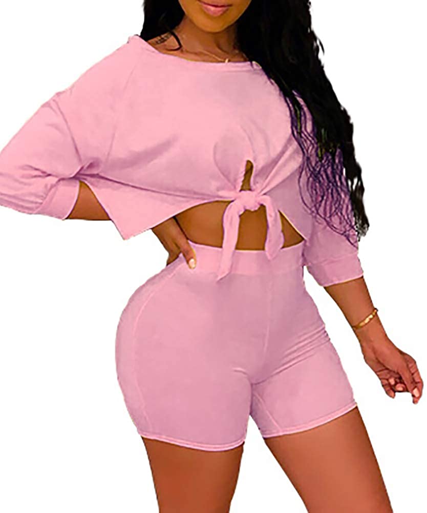 Price:$9.99 Sexy 2 Piece Outfits Crop Top Bodycon High Waist Shorts Tracksuit Set Jumpsuits Rompers at Amazon Women’s Clothing store