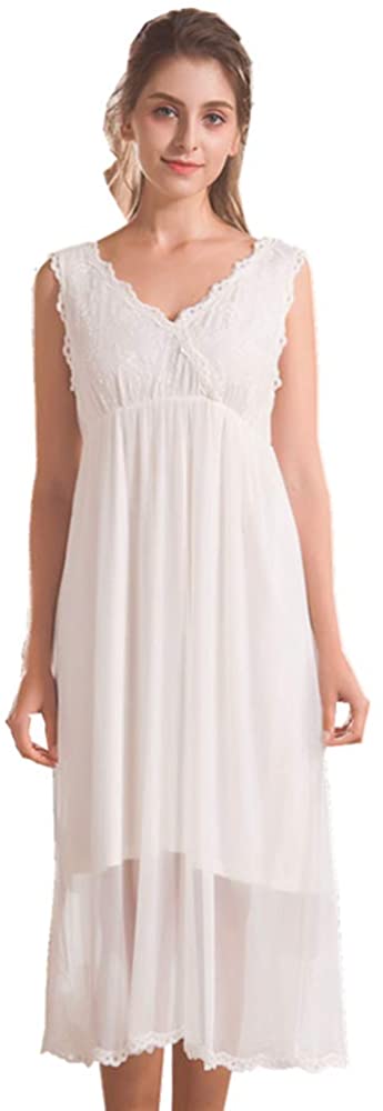 Price:$26.80 Women White Nightdress,Ladies Long Cotton Victorian Sleeveless Nightgown at Amazon Women’s Clothing store