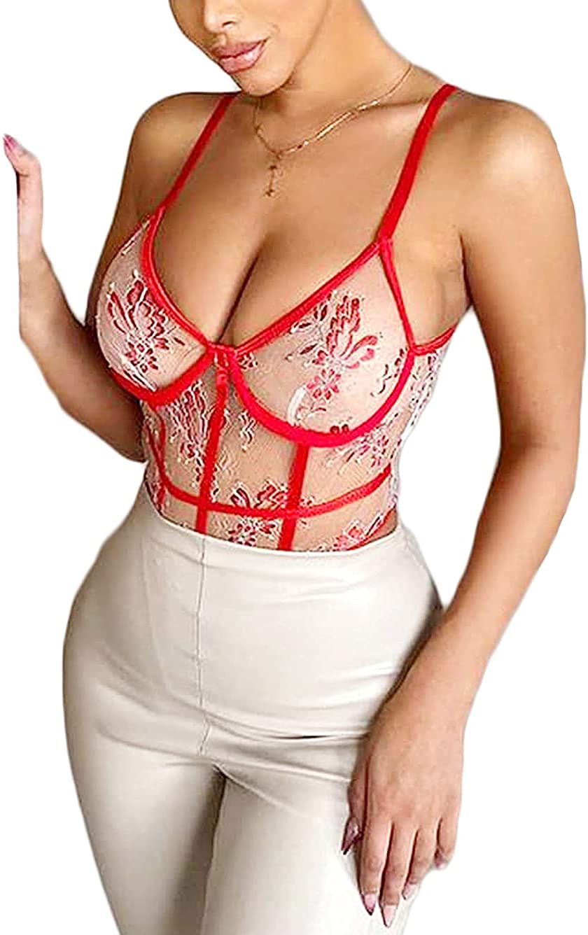 Price:$16.99 Teddy Lingerie,High Leg Plunge Mesh Sheer Floral Lace Bodysuit,Underwire Spaghetti Strap One Piece Sexy Body Suit Valentine Day Red Large: Clothing, Shoes & Jewelry