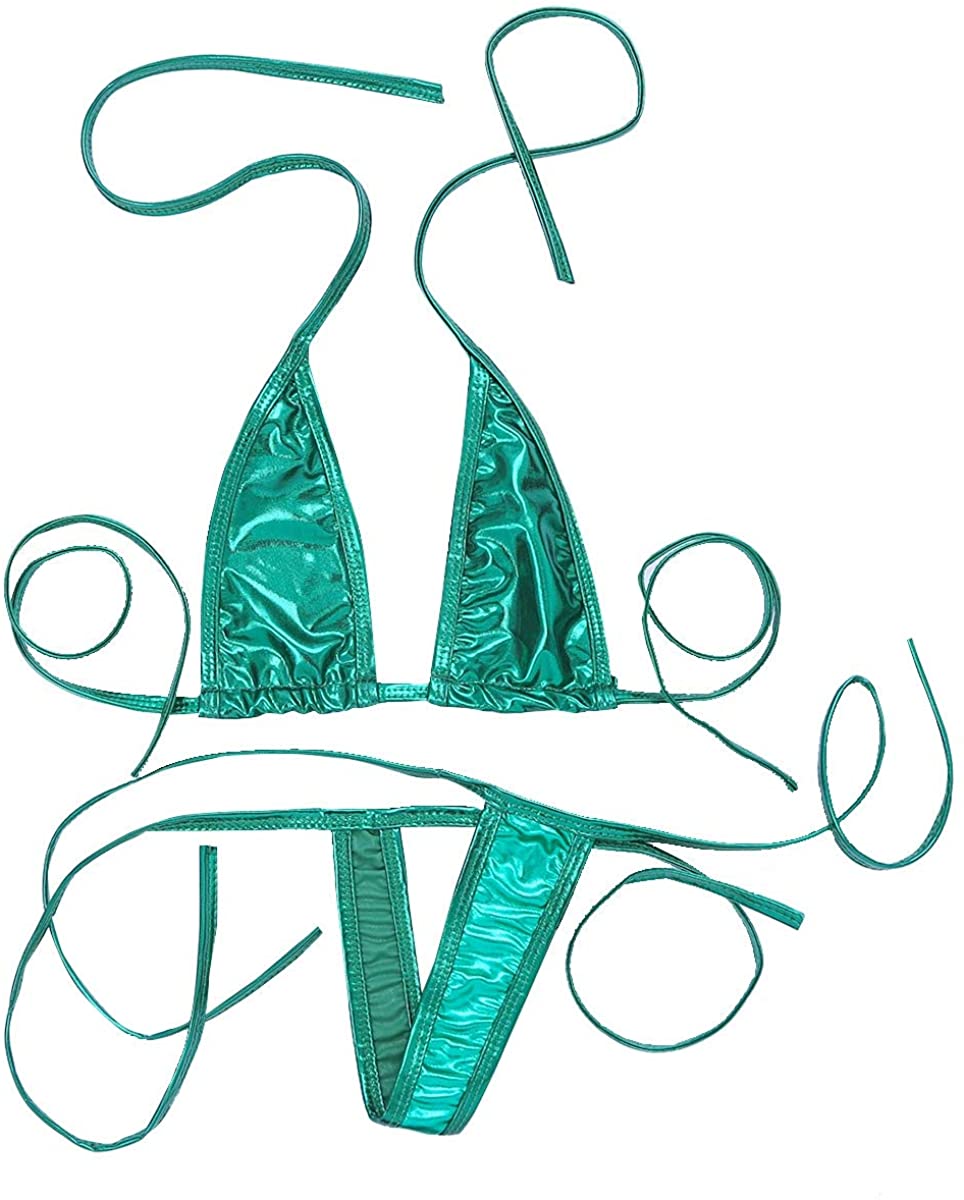 Price:$20.95 Womens' Extreme Sling Shot Bikini Swimsuit Halterneck Bra Top Tie Side G-String Thong Swimwear Green One Size : Clothing, Shoes & Jewelry