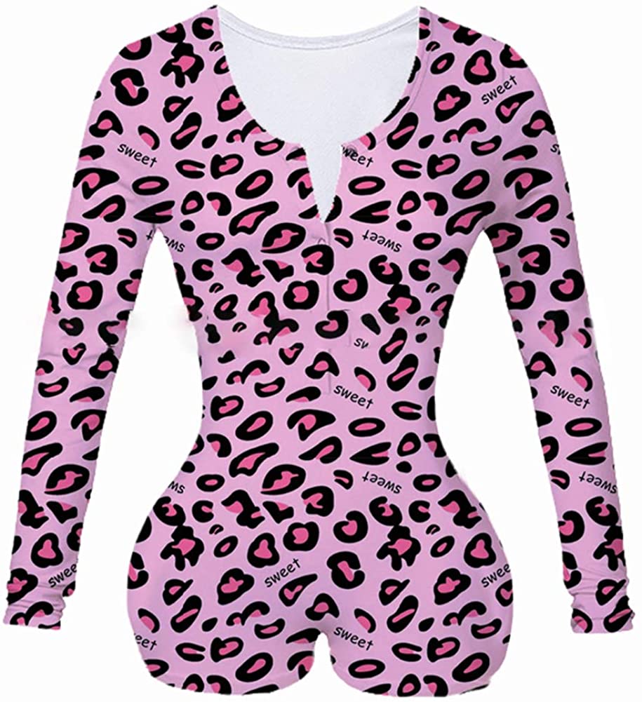 Price:$11.99 /A Women Summer Bodycon Jumpsuit One Piece V-Neck with Button Front Print Underwear Sleepwear Pajama : Clothing, Shoes & Jewelry