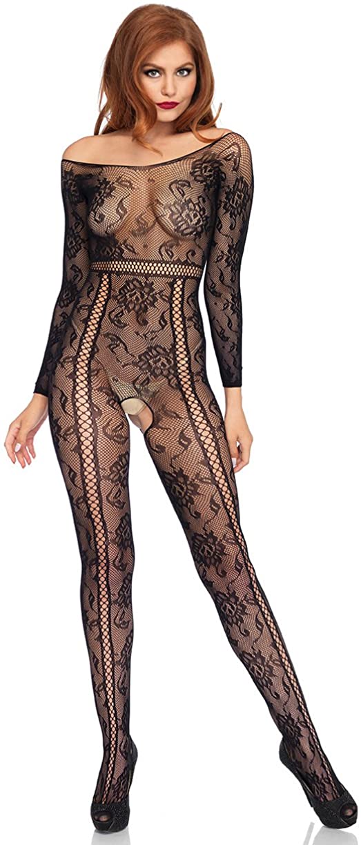 Price:$15.99 Avenue Women's Seamless lace Long Sleeved Bodystocking, Black, O/S: Clothing, Shoes & Jewelry