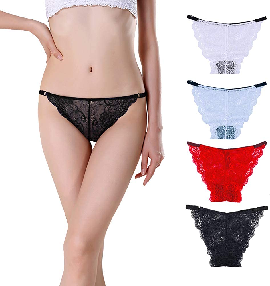 Price:$14.99 Women Panty Floral Lace Bikini Panty Stretch Briefs Invisible Seamless Panty for Women 4-Pack at Amazon Women’s Clothing store