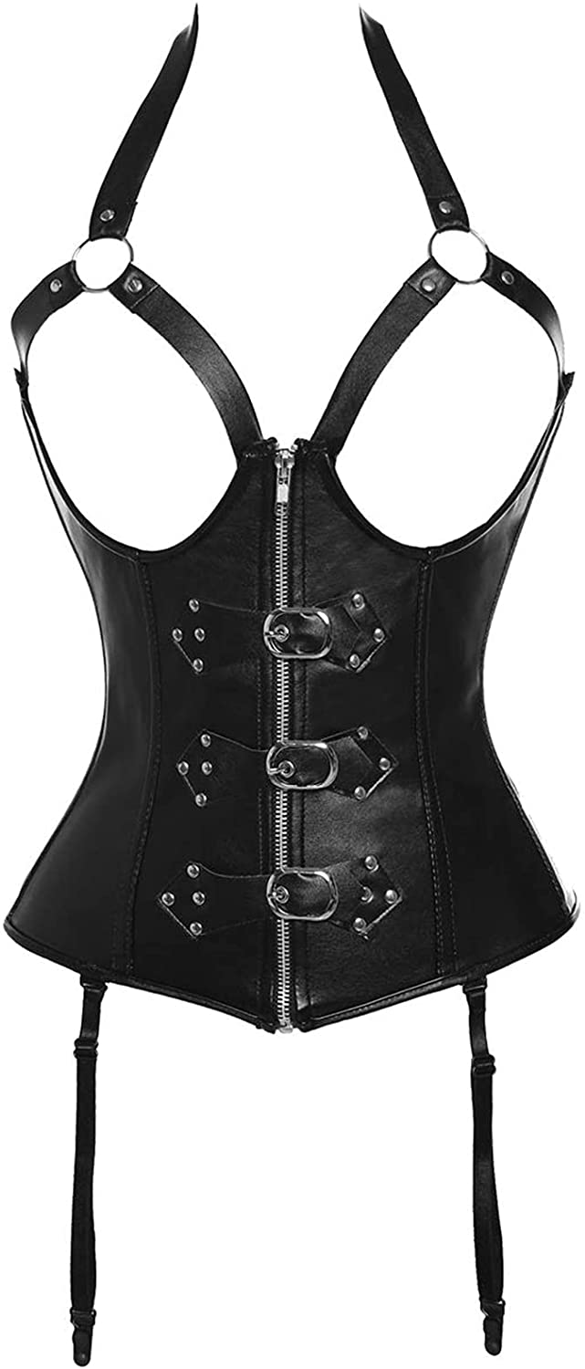 Price:$30.99 Faux Leather Corset Buckle-up Overbust Basque Bustier Steampunk Parties Costume for Women: Clothing, Shoes & Jewelry