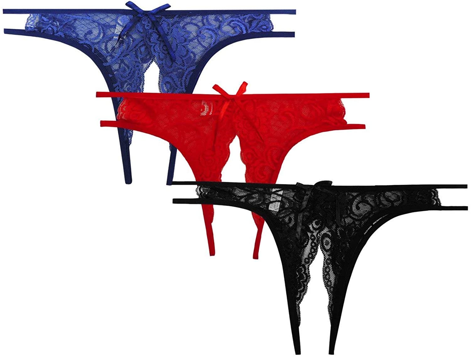 Price:$10.99 Women's Open Crotch Underwear Thongs Lace G-Strings Sexy Panties (Pack of 3),Black,red &Blue : Clothing, Shoes & Jewelry