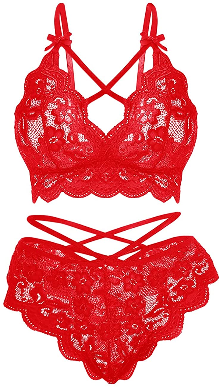Price:$17.99 Lingerie Set Sexy Bralette and Panty Set Strappy Lace Lingerie Floral Lace Lingerie Set: Clothing, Shoes & Jewelry