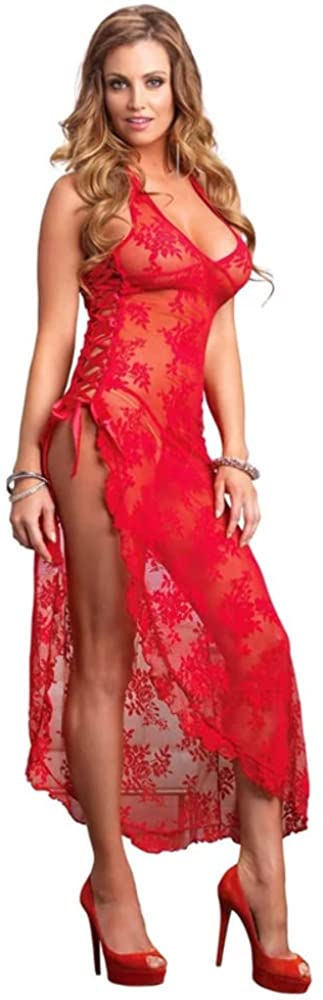 Price:$28.57 Avenue Women's Sexy Valentine's Day Intimate Lingerie, Rose Lace High Slit Long Gown and Panty, One Size: Adult Exotic Dresses: Clothing, Shoes & Jewelry