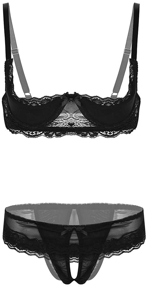 Price:$9.99 Women's 2 Piece Lingerie Set Sexy Unlined Lace Bralette Panty Mesh Underwear Negligee at Amazon Women’s Clothing store