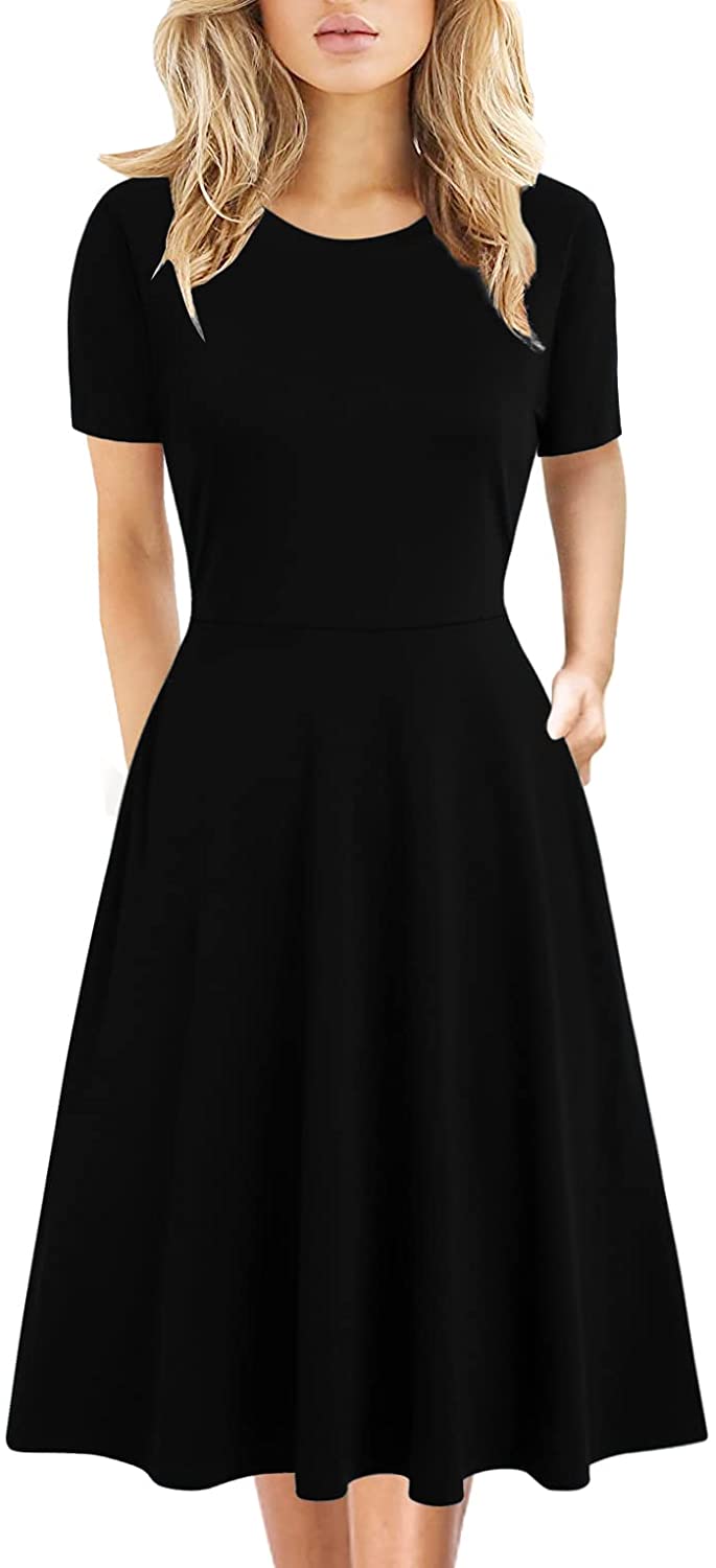 Price:$28.99 Elegant Vintage Cotton Casual Floral Print Work Party A-Line Swing Dress with Pockets 162 at Amazon Women’s Clothing store