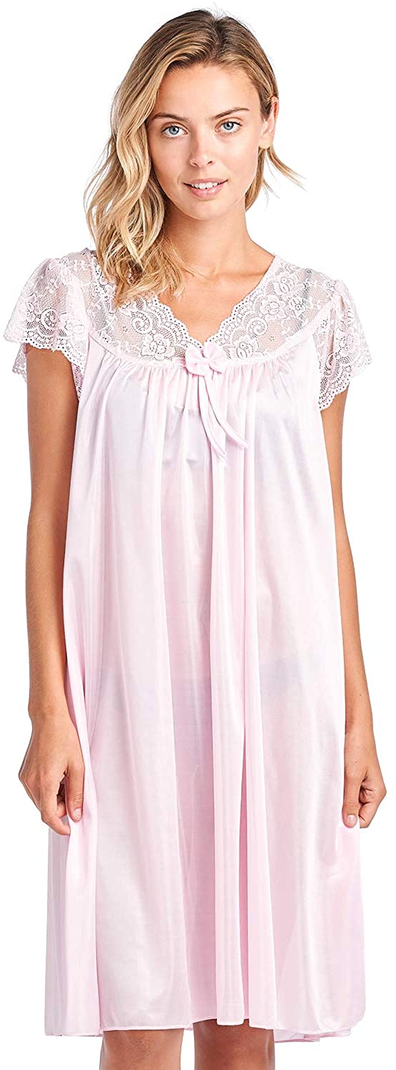 Price:$14.99 Nights Women's Fancy Lace Neckline Silky Tricot Nightgown at Amazon Women’s Clothing store