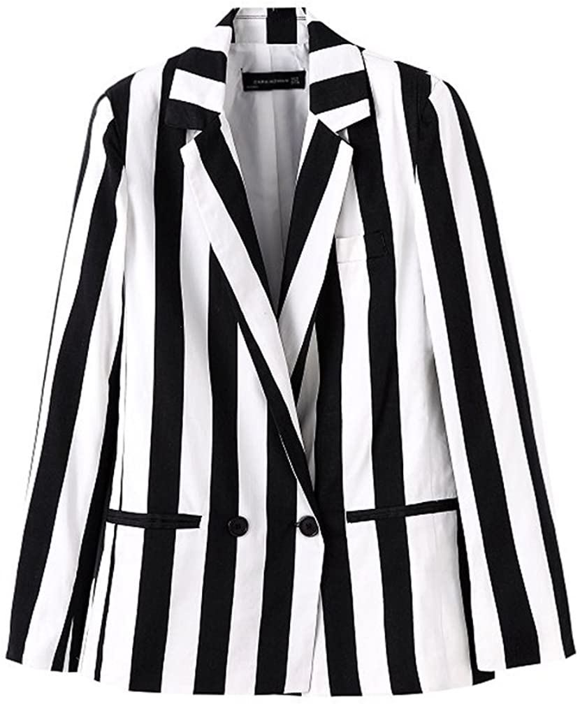 Price:$25.99 Costume Women Black and White Striped Leisure Blazers Jacket : Clothing, Shoes & Jewelry