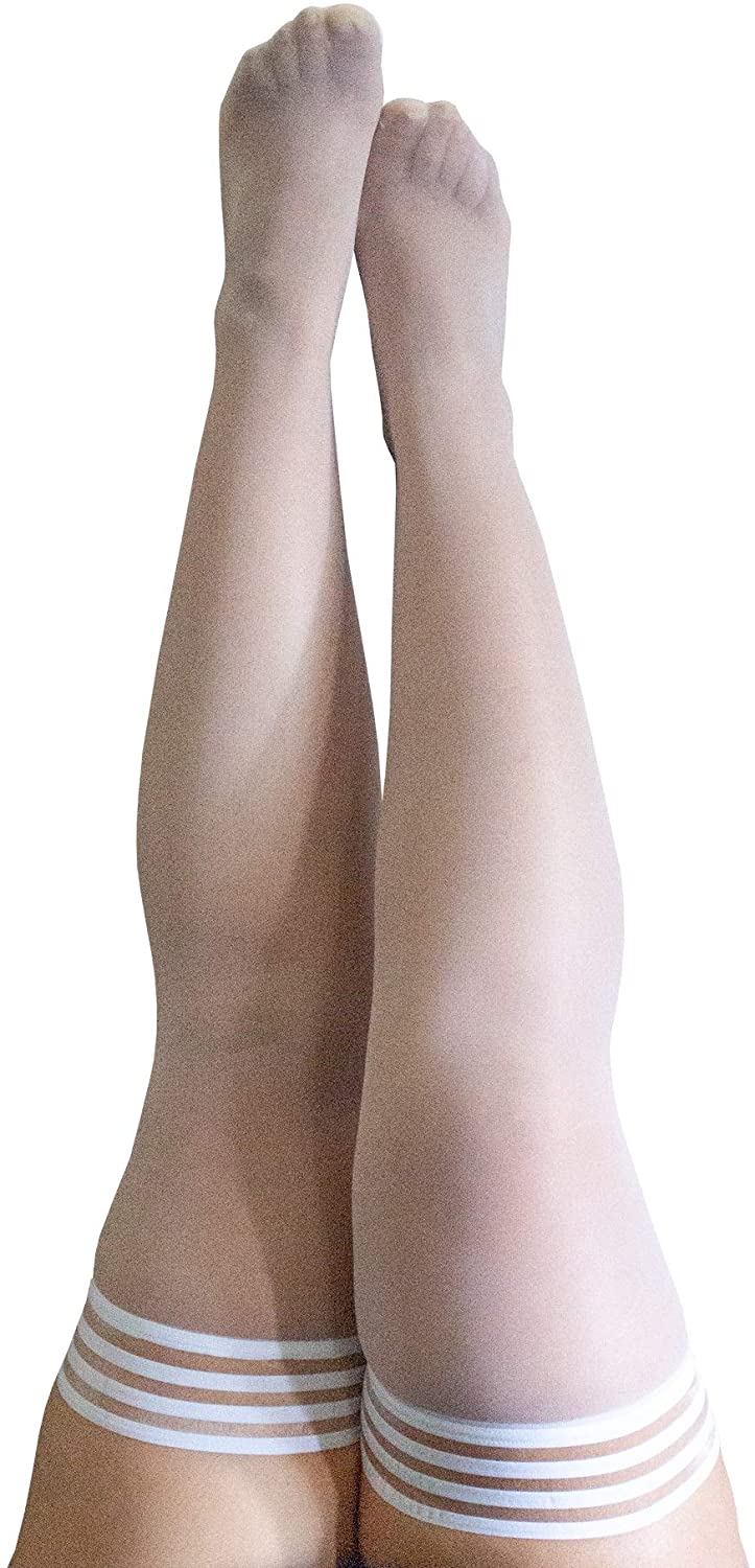 Price:$27.50 Stockings For Women | Thigh High Stockings with No-Slip Grip Stay Ups Thigh Bands | Womens Thigh High Stockings (Ashley White Sheer Thigh Highs 1326C) : Clothing, Shoes & Jewelry