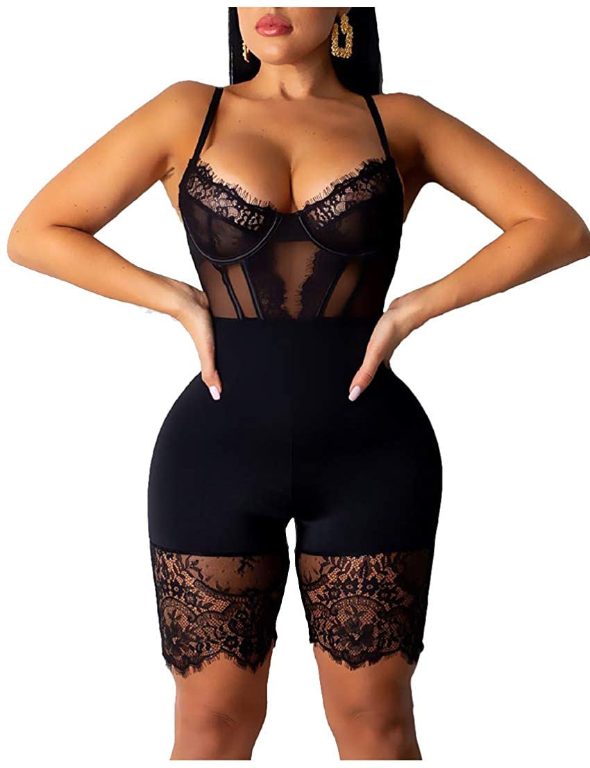 Price:$30.99 Women's Sexy See Through Spaghetti Strap Backless Bodycon Rompers Jumpsuits Shorts Outfits : Clothing, Shoes & Jewelry
