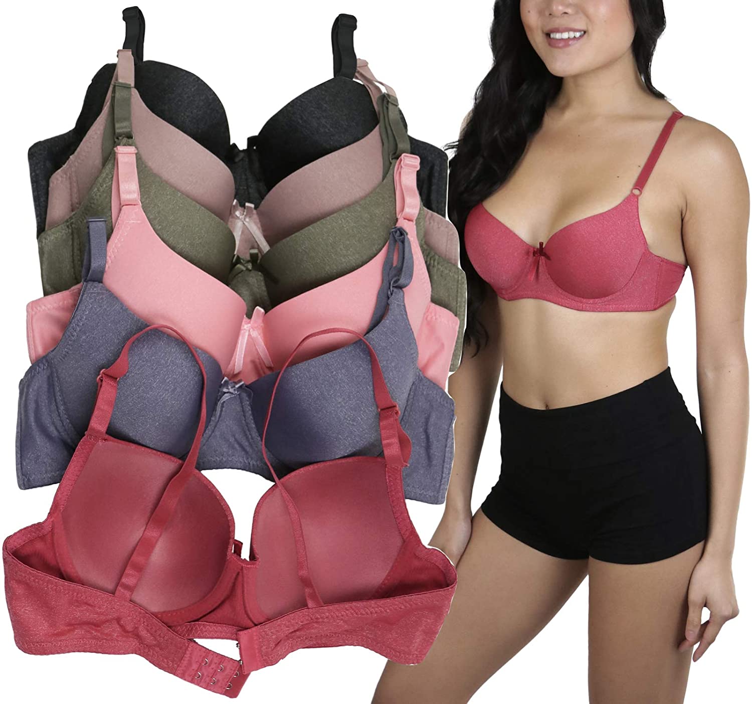 Price:$20.95 Women’s Pack of 6 Classic Style Underwire Supportive Padded Bras at Amazon Women’s Clothing store