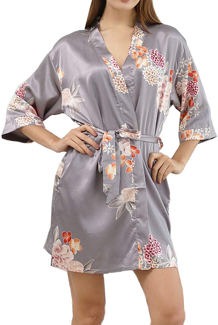 Price:$24.69 Women's Satin Kimono Floral Nursing Robes with Side Pockets at Amazon Women’s Clothing store