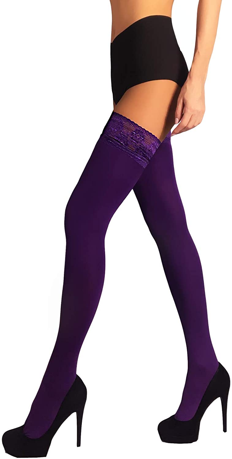 Price:$19.95 MARUTTI Opaque Stay Up Thigh High Stockings with Silicone Strip 40 Den at Amazon Women’s Clothing store