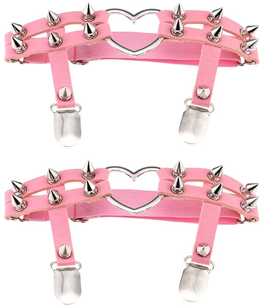 Price:$16.99 2 PCS Leather Heart Garter - Gothic Rivet Stud Leg Ring with Heart for Cosplay, Spike Party Pink : Clothing, Shoes & Jewelry