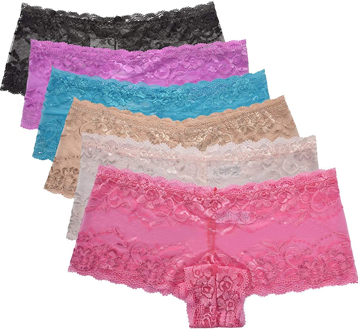 Price:$12.98 Plus Size Lace Boyshorts Underwear for Women Panties Sexy Lingerie Cheeky 6 Pack at Amazon Women’s Clothing store