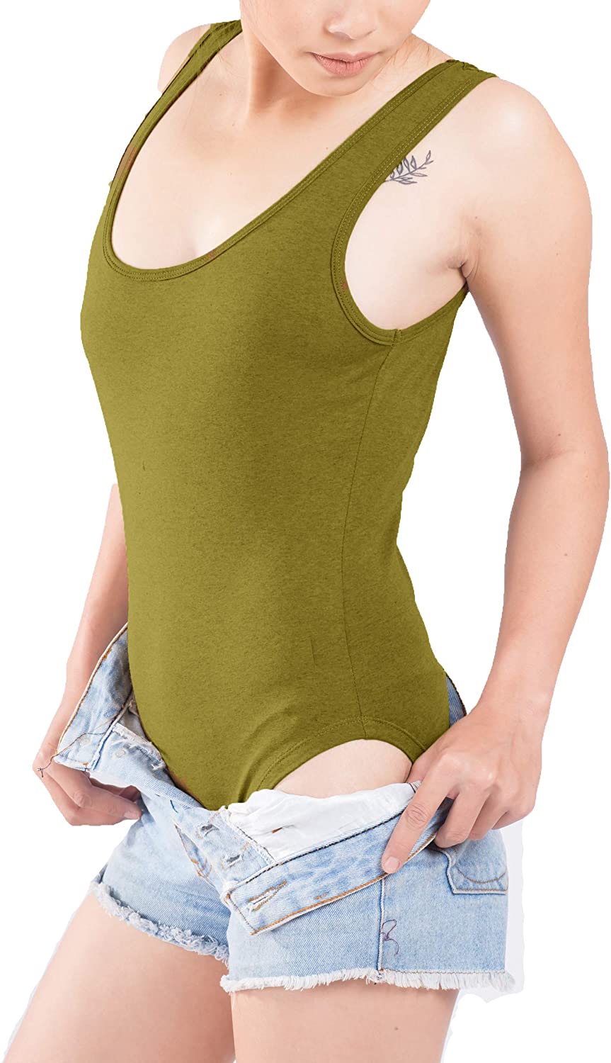 Price:$13.99 Sexy Scoop Neck Bodysuits for Women Tank Top Jumpsuits Leotards at Amazon Women’s Clothing store