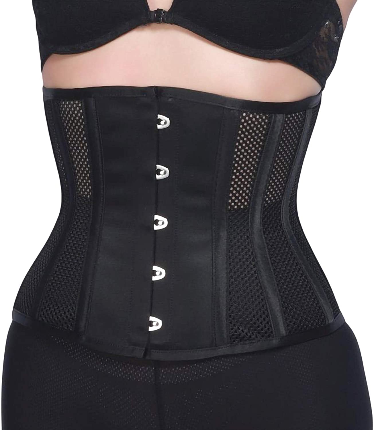 Price:$29.99 Women's Petite 12 Steel Boned Heavy Duty Waist Trainer Underbust Corset Short Torso Mesh Body Shaper (Grid Style) at Amazon Women’s Clothing store