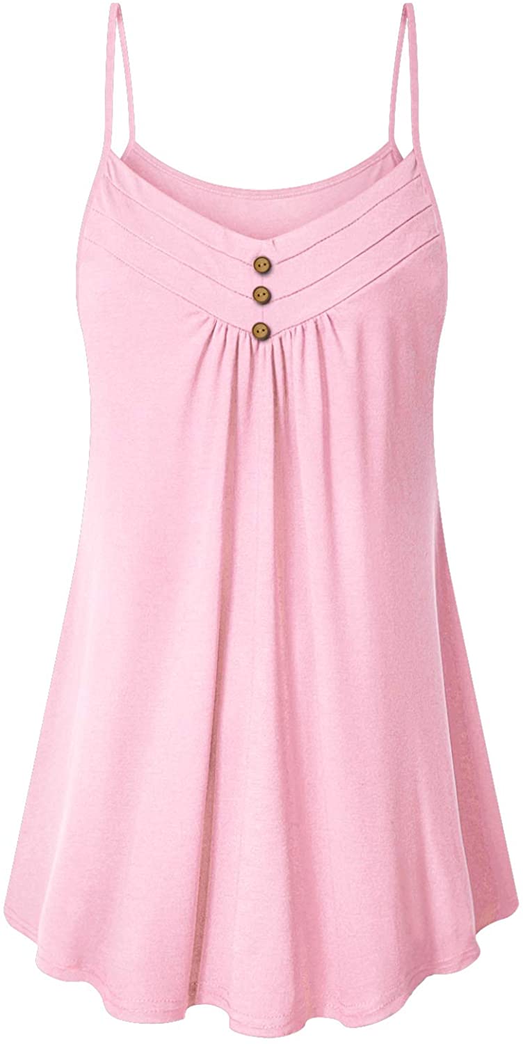 Price:$6.88 Women's Summer Button V Neck Pleated Spaghetti Strap Camisole Tank Tops at Amazon Women’s Clothing store