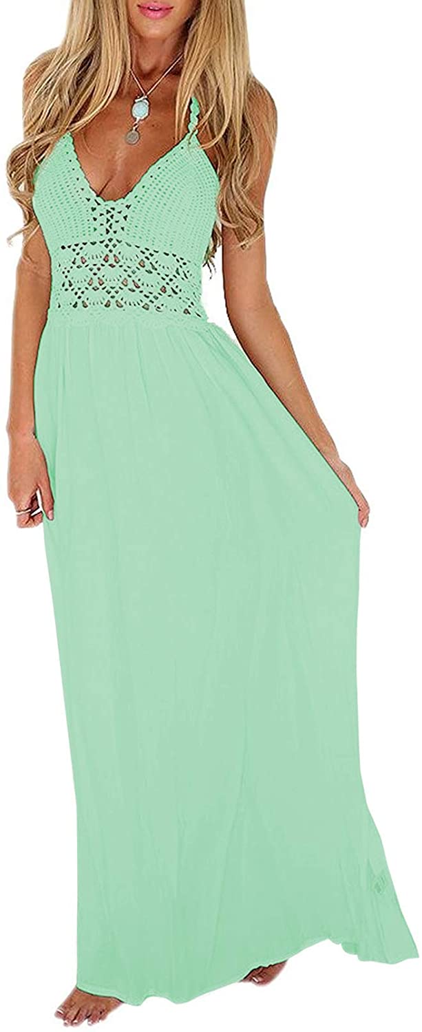 Price:$27.29 Women's Beach Crochet Backless Bohemian Halter Maxi Long Dress at Amazon Women’s Clothing store