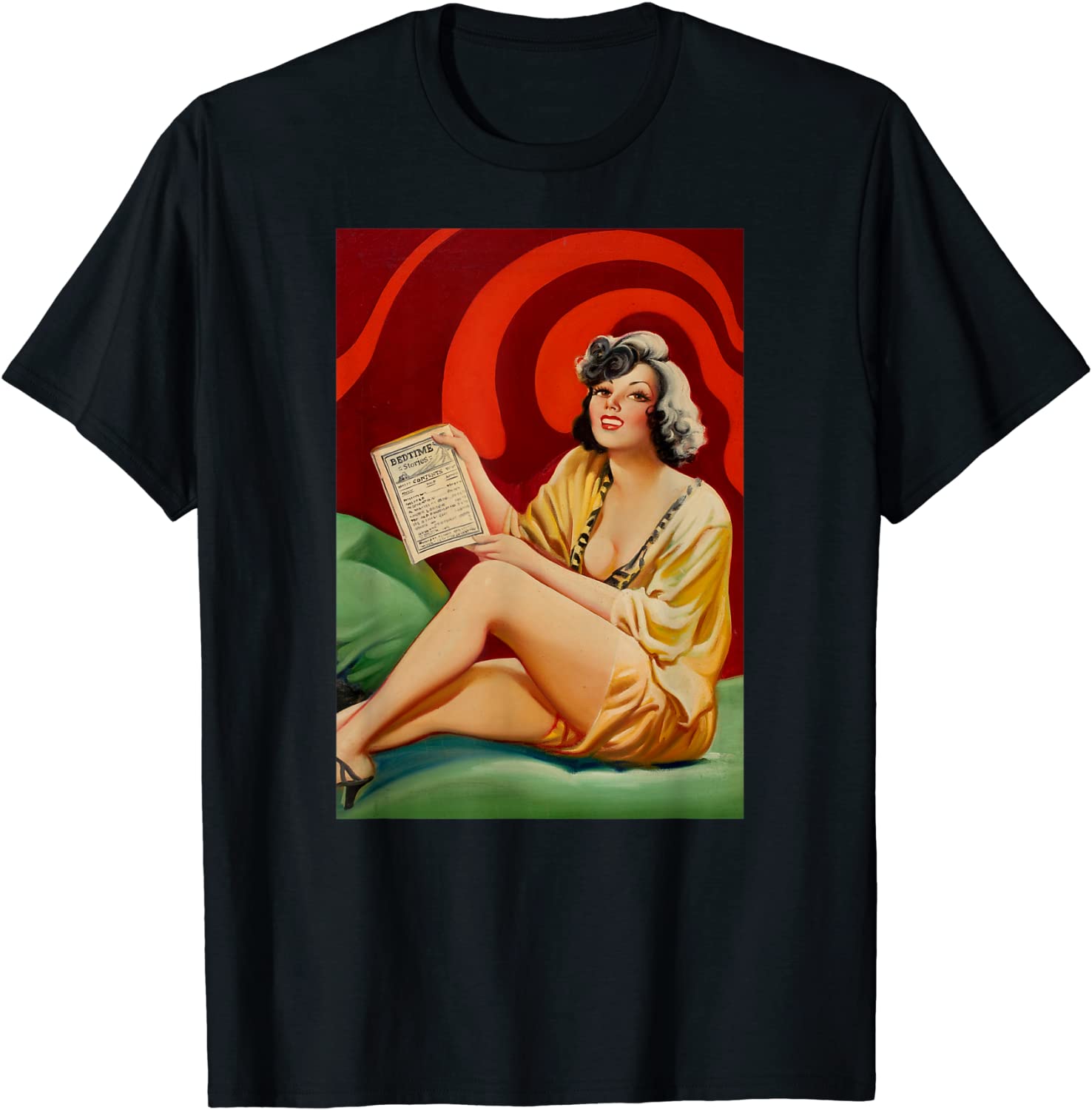 Price:$17.95 Pin Up Girl in Bed in Lingerie & Heels-Retro Pinup Girl T-Shirt : Clothing, Shoes & Jewelry