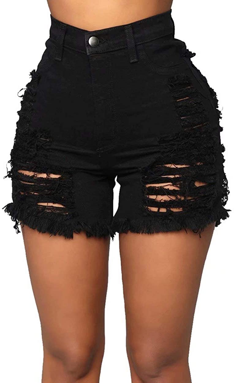 Price:$9.99 Women's Summer Frayed Raw Push Up 5 Pockets High Waist Skinny Stretch Fitted Body Enhancing Denim Shorts Jeans at Amazon Women’s Clothing store