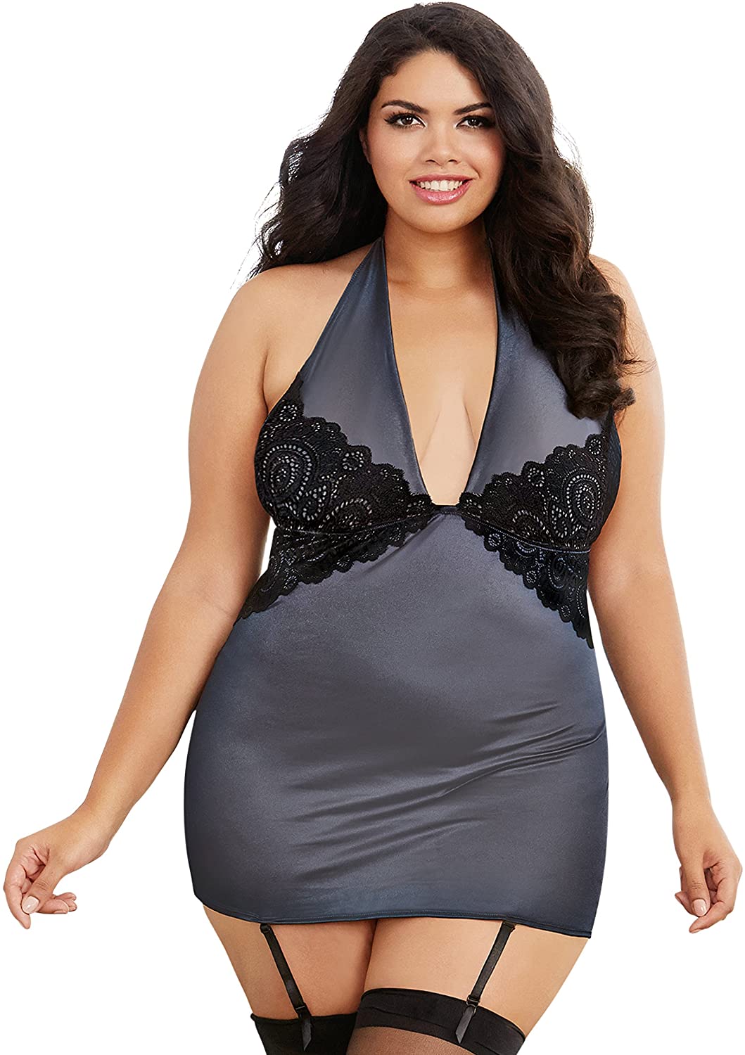 Price:$30.45 Women's Plus Size Stretch Satin Garter Slip with Lace T-Back : Clothing, Shoes & Jewelry