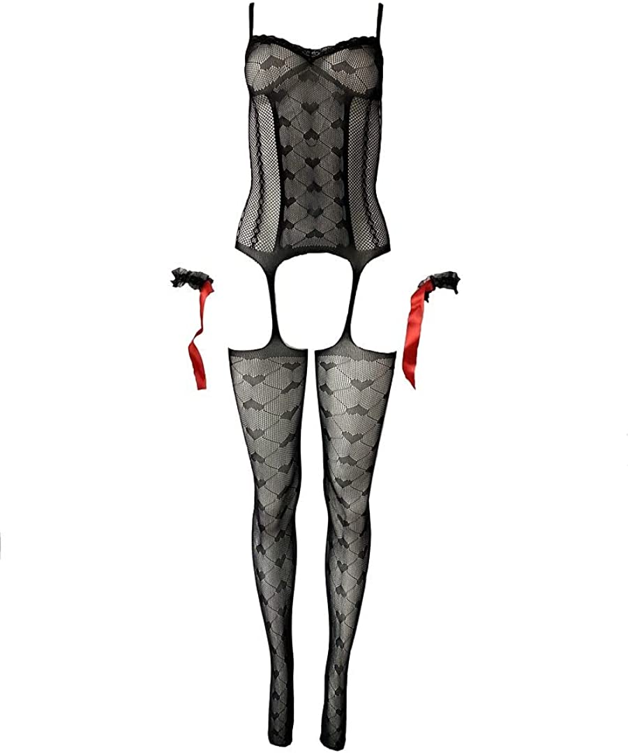 Price:$13.54 Legs King of Hearts Fishnet Bodystocking Lace Cuffs Attached Garter Tights 818JT206, Black, Regular: Clothing, Shoes & Jewelry