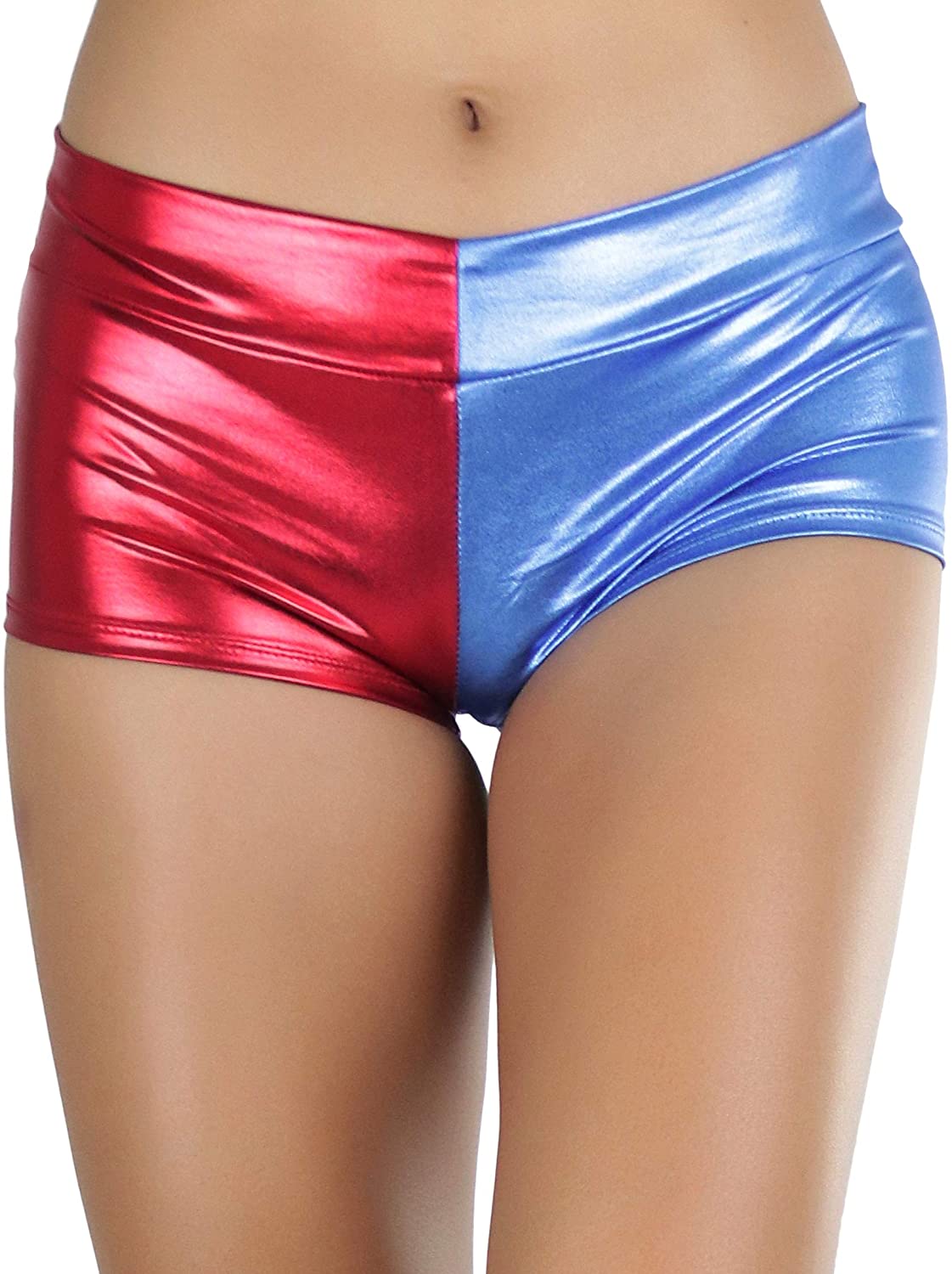 Price:$14.95 Women's Liquid Shiny Metallic Mini Booty Cheeky Shorts at Amazon Women’s Clothing store