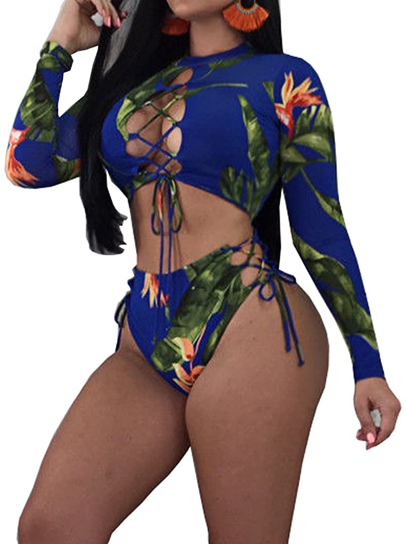 Price:$12.99 Floral Long Sleeve Tie Side 2-Pieces Swimsuit Bathing Suit Swimwear : Clothing, Shoes & Jewelry
