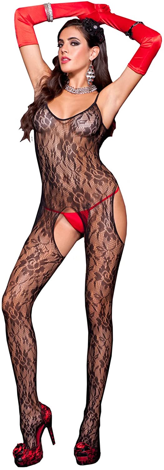 Price:$13.49 Legs Women's Plus Floral Lace Suspender Bodystocking, Black, One Size: Adult Exotic Lingerie Bodystockings: Clothing, Shoes & Jewelry