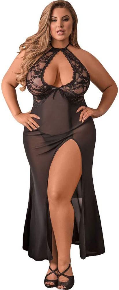 Price:$36.98 Silk Lingerie Plus Size Dramatic Keyhole Gown Set : Clothing, Shoes & Jewelry