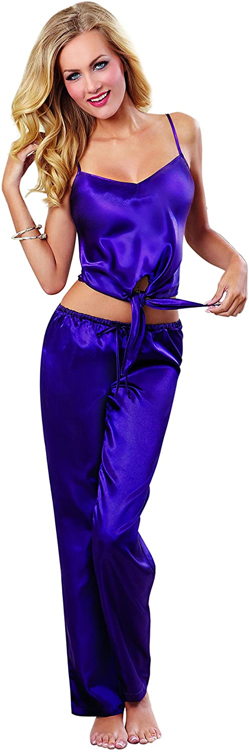 Price:$28.96 Women's Sexy Satin Loungewear Camisole and Low-Rise Pant, Plum, Small: Clothing, Shoes & Jewelry