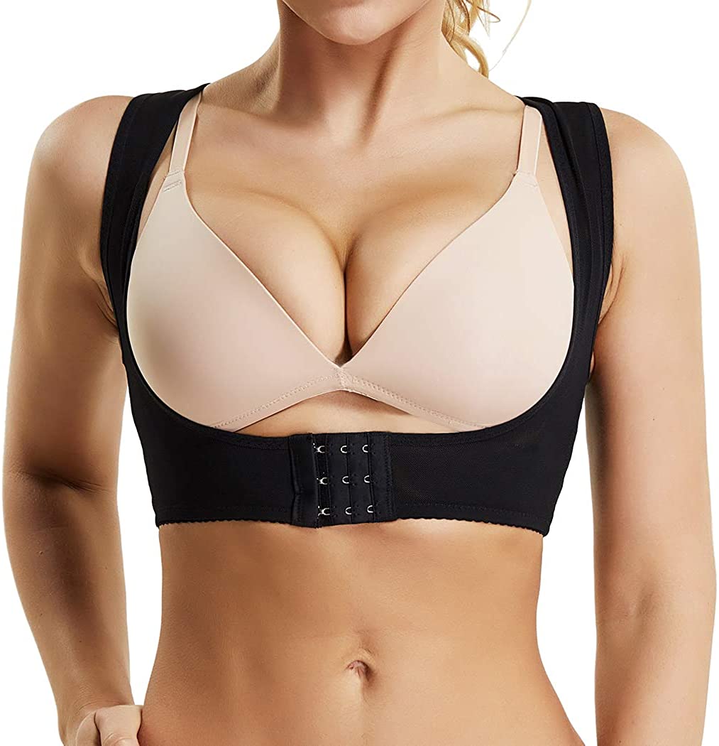 Price:$20.99 Brace Up Women Posture Corrector Shapewear Breast Back Support X Strap Bra Support Shaper Vest Tops (031 Black, XL) at Amazon Women’s Clothing store