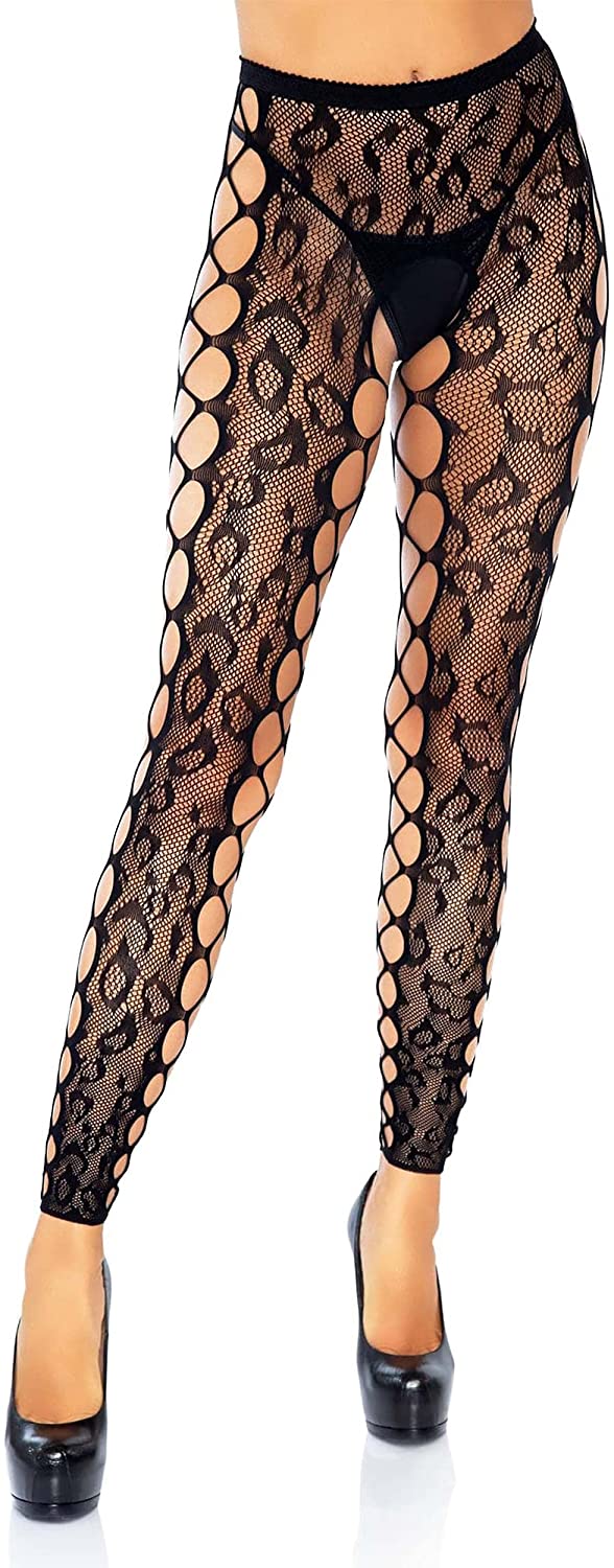 Price:$13.73 Avenue Leopard Lace Footless Crotchless Tights, O/S, Black: Clothing, Shoes & Jewelry