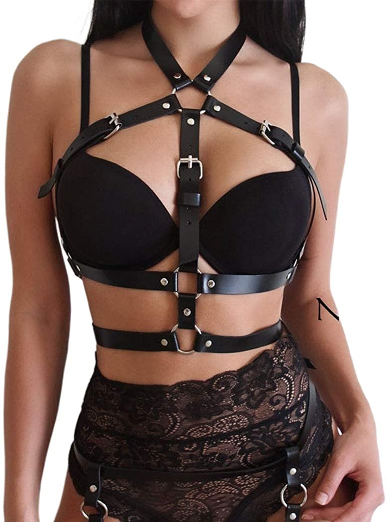 Price:$14.66 Punk Leather Body Harness Belt Punk Chest Chain Black Bra Cage for Women: Clothing, Shoes & Jewelry