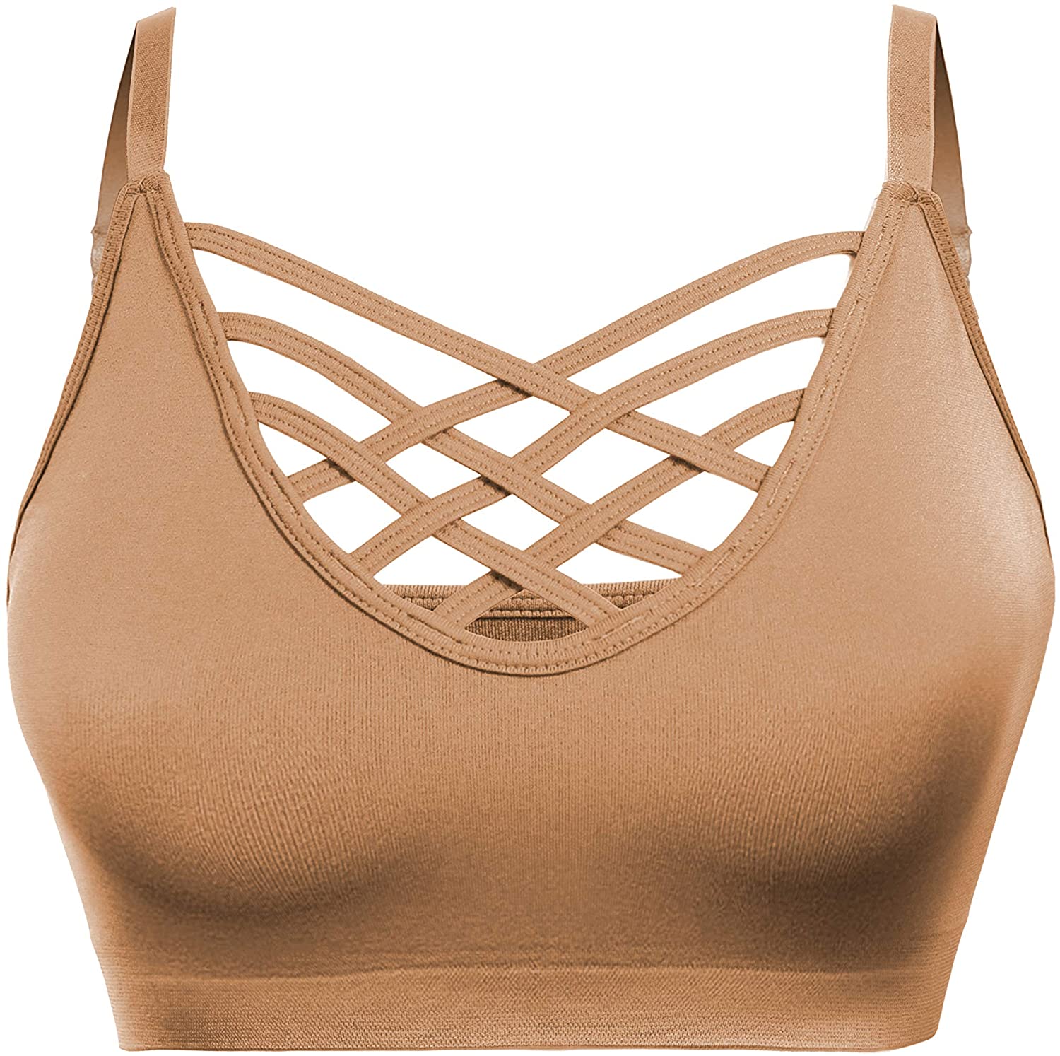 Price:$9.99 Womens Comfort Cami Crop Top Seamless Crisscross Front Strappy NO Padded Bralette Sports Bra Top (S~3XL) at Amazon Women’s Clothing store