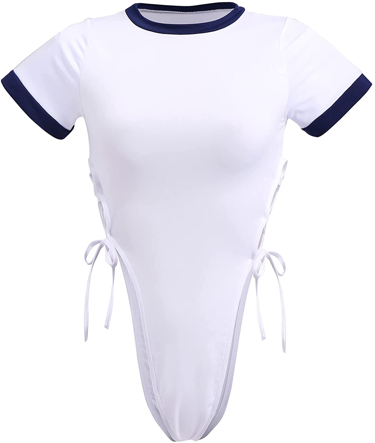 Price:$13.96 Sexy Japanese School Girls Uniform Sailor Anime Cosplay Costumes Exotic Lingerie Teddy Bodysuit Lace-up Side Jumpsuit Babydoll Night Club Dance Fancy Dress up Costume 003 White Lace-up One Size: Clothing, Shoes & Jewelry