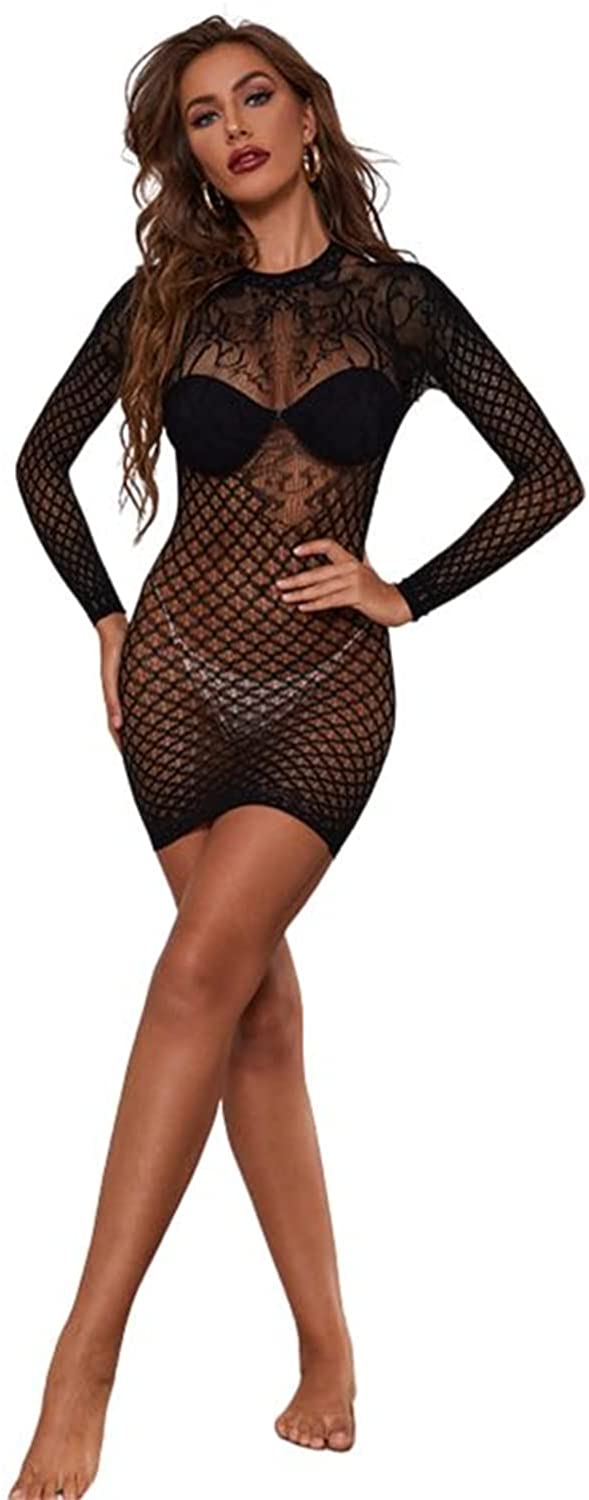 Price:$8.99 Lip Women's Fishnet Backless Long Sleeves Sexy Lace Lingerie Mesh Mini Dress Bodysuits Sexy Pack Hip Skir (Black): Clothing, Shoes & Jewelry