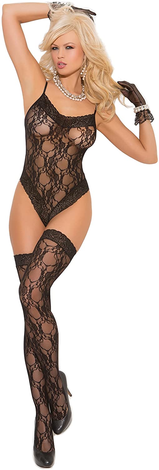 Price:$14.62 Lace Teddy and Stockings Set Black: Adult Exotic Teddies Lingerie: Clothing, Shoes & Jewelry